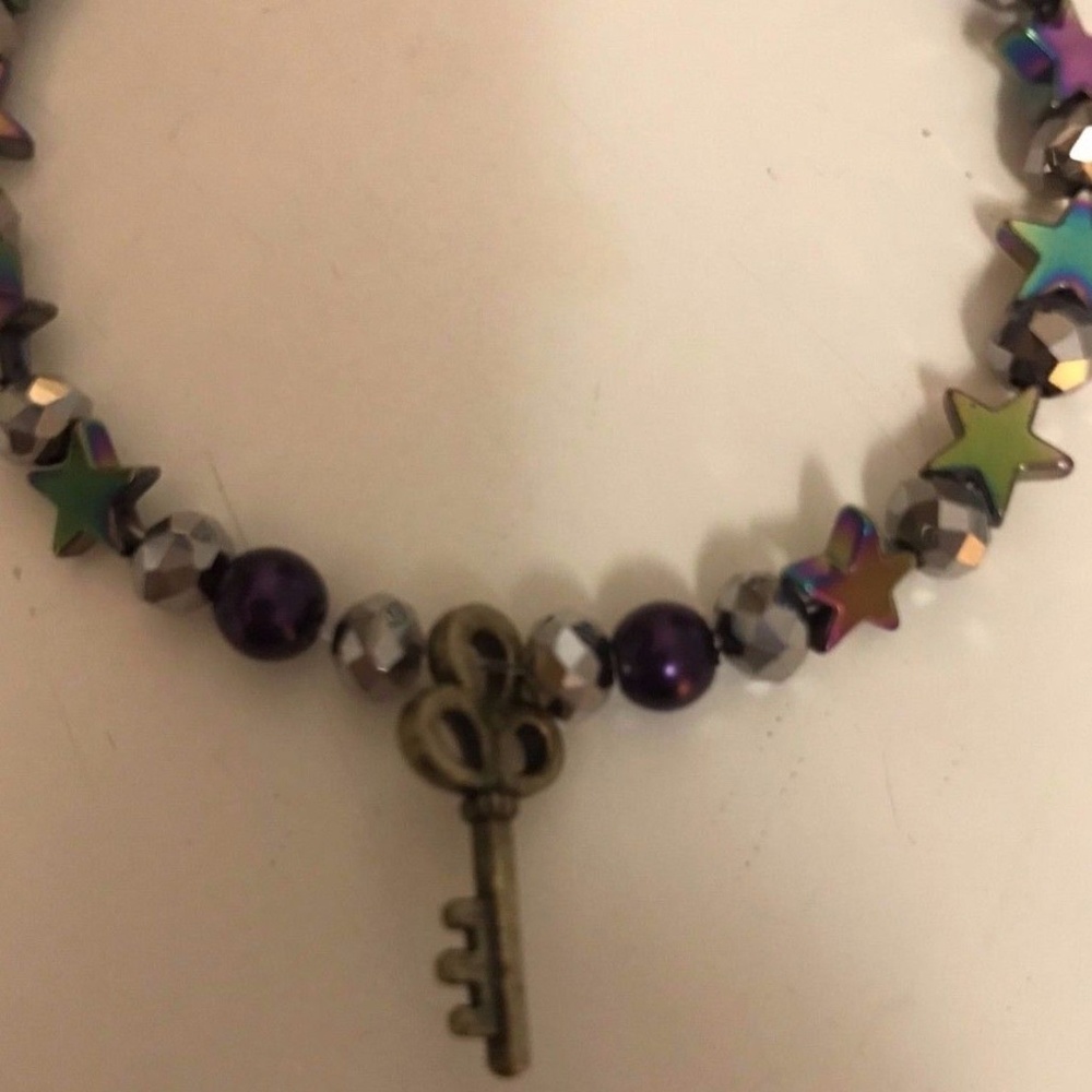 Handcrafted Stars Beaded Skeleton Key Bracelet 8"